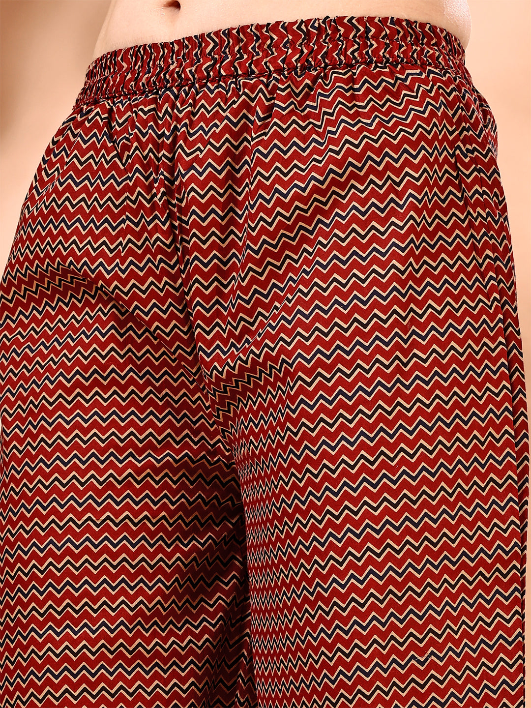 Flared Ethnic Motifs Printed Kurta With Palazzo Pant & Dupatta, Rust - Hiral Fashion | Grocsy
