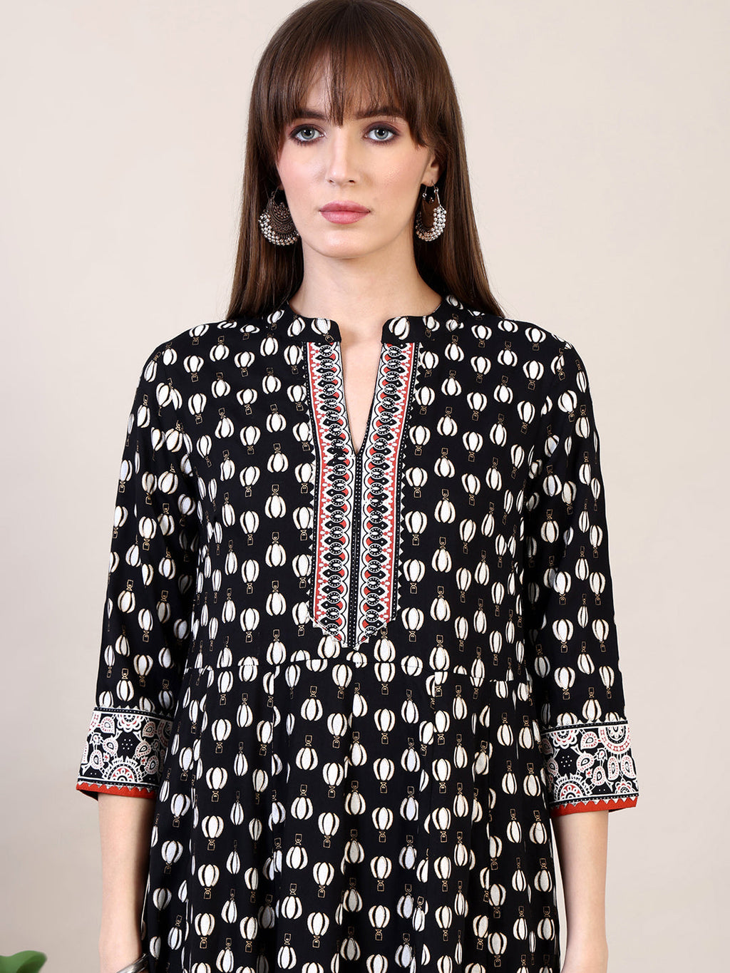 Khari Printed Anarkali Flared Kurta With Pant & Dupatta, Black - Hiral Fashion | Grocsy