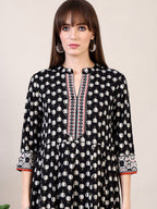 Khari Printed Anarkali Flared Kurta With Pant & Dupatta, Black - Hiral Fashion | Grocsy