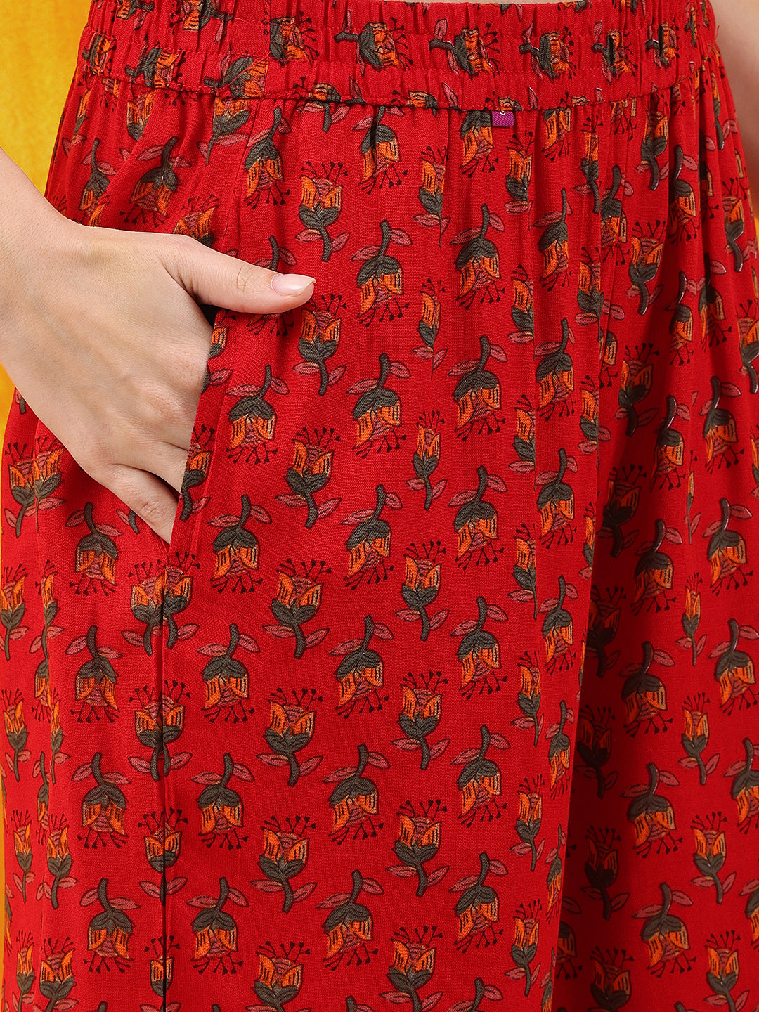 Floral Printed A-Line Flared Kurta With Palazzo & Dupatta, Red - Hiral Fashion | Grocsy