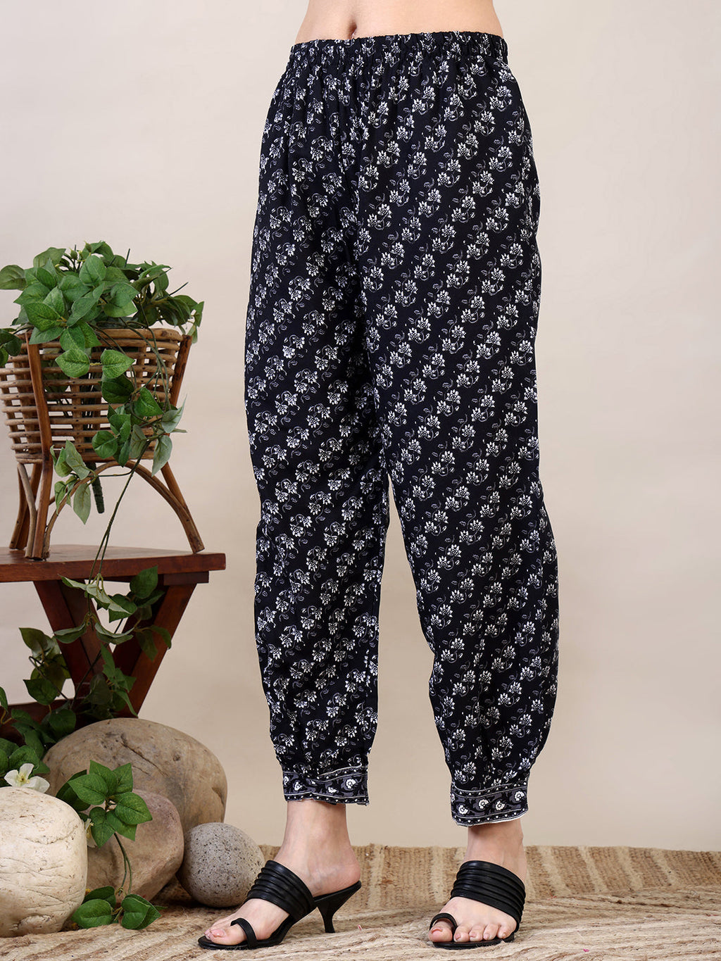 Printed Flared Kurta With Afghani Pant & Dupatta, Black - Hiral Fashion | Grocsy