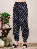 Printed Flared Kurta With Afghani Pant & Dupatta, Black - Hiral Fashion | Grocsy