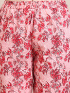 Floral Printed Flared Anarkali Kurta With Pant & Dupatta, Pink - Hiral Fashion | Grocsy