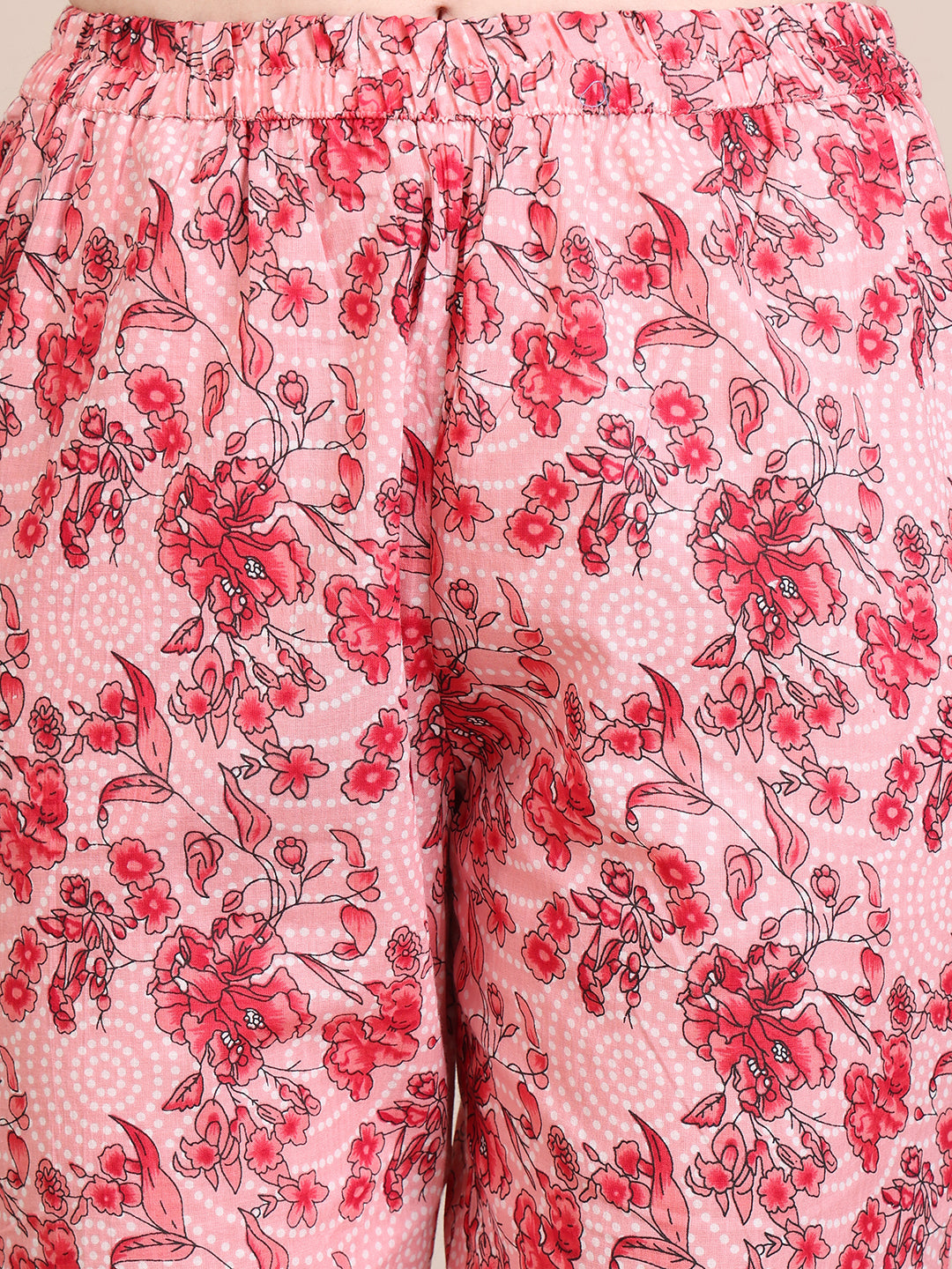 Floral Printed Flared Anarkali Kurta With Pant & Dupatta, Pink - Hiral Fashion | Grocsy