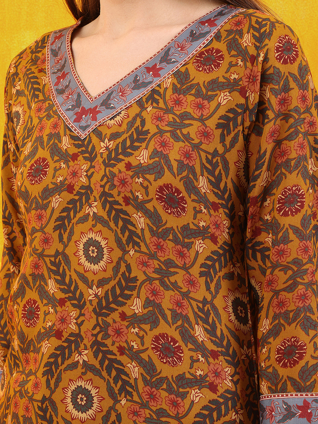 Printed Kurta With Afghani Pant & Dupatta, Mustard - Hiral Fashion | Grocsy