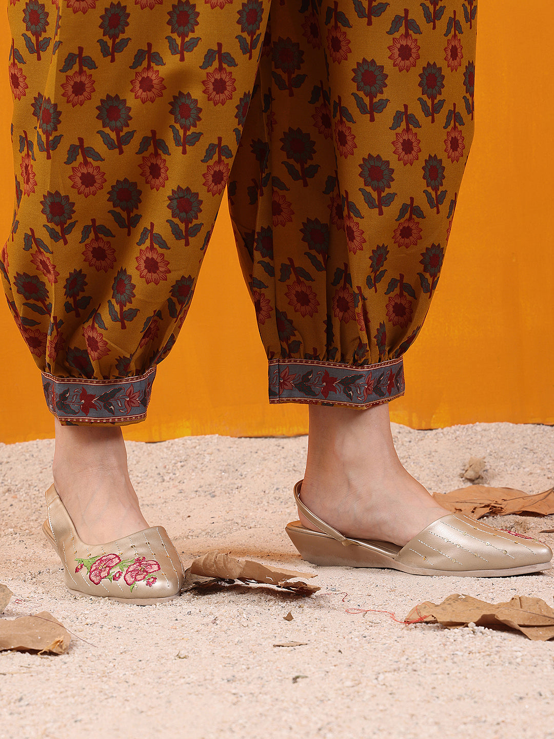 Printed Kurta With Afghani Pant & Dupatta, Mustard - Hiral Fashion | Grocsy