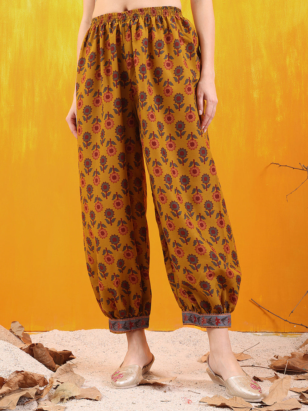 Printed Kurta With Afghani Pant & Dupatta, Mustard - Hiral Fashion | Grocsy