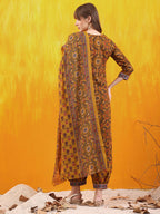 Printed Kurta With Afghani Pant & Dupatta, Mustard - Hiral Fashion | Grocsy