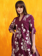 Embroidered & Printed Flared Kurta With Pant & Dupatta, Purple - Hiral Fashion | Grocsy