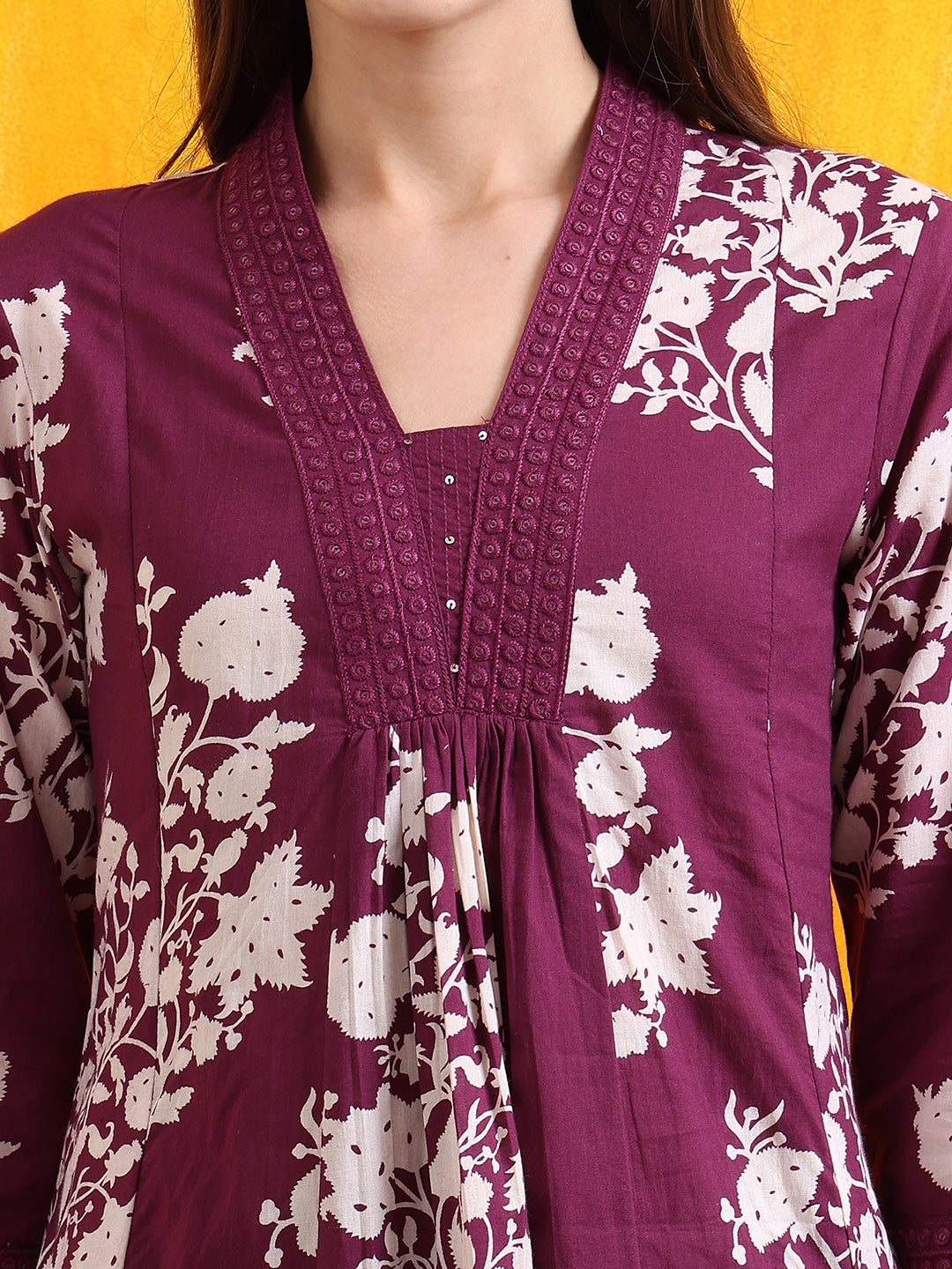 Embroidered & Printed Flared Kurta With Pant & Dupatta, Purple - Hiral Fashion | Grocsy