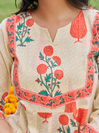 Ethnic Motifs Printed Anarkali Kurta With Pant & Dupatta, Orange - Hiral Fashion | Grocsy