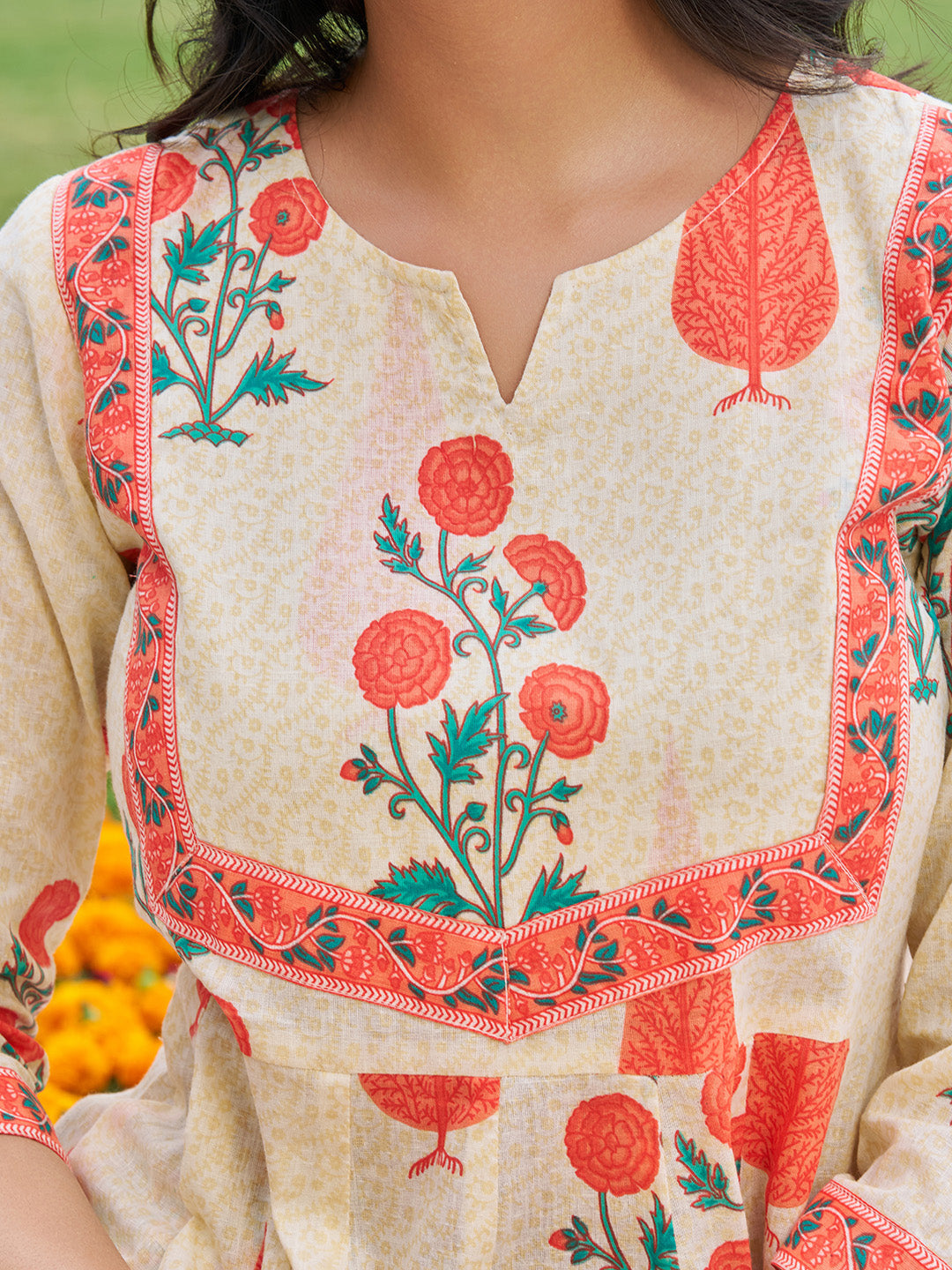 Ethnic Motifs Printed Anarkali Kurta With Pant & Dupatta, Orange - Hiral Fashion | Grocsy