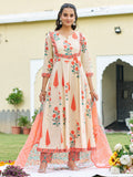 Ethnic Motifs Printed Anarkali Kurta With Pant & Dupatta, Orange - Hiral Fashion | Grocsy