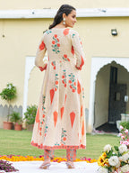 Ethnic Motifs Printed Anarkali Kurta With Pant & Dupatta, Orange - Hiral Fashion | Grocsy