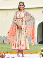 Ethnic Motifs Printed Anarkali Kurta With Pant & Dupatta, Orange - Hiral Fashion | Grocsy