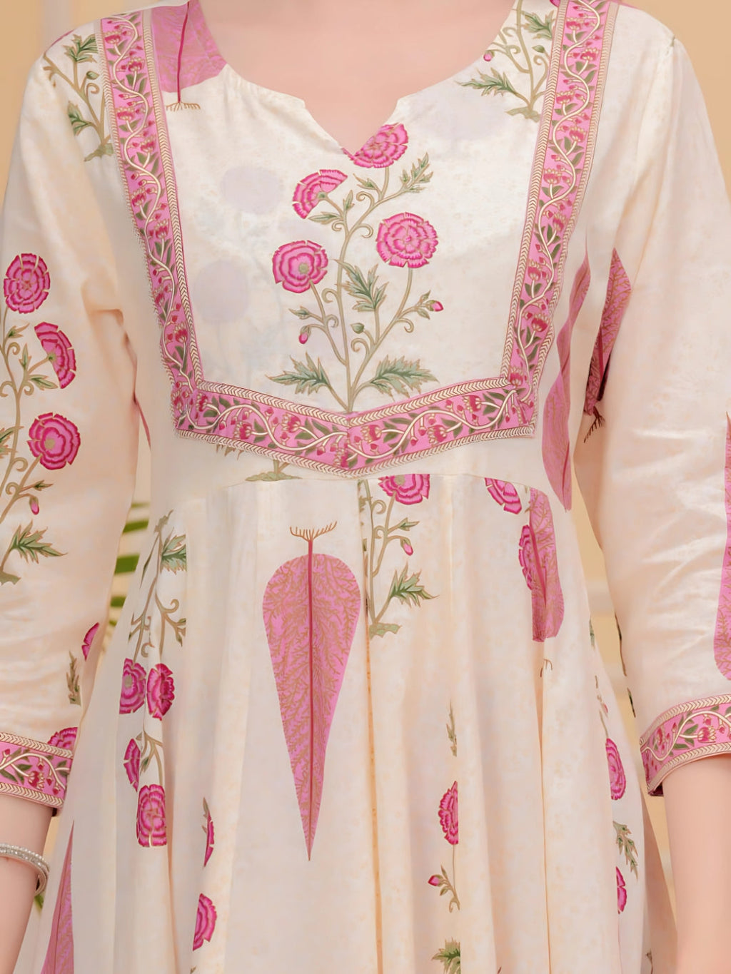 Ethnic Motifs Printed Anarkali Kurta With Pant & Dupatta, Pink - Hiral Fashion | Grocsy