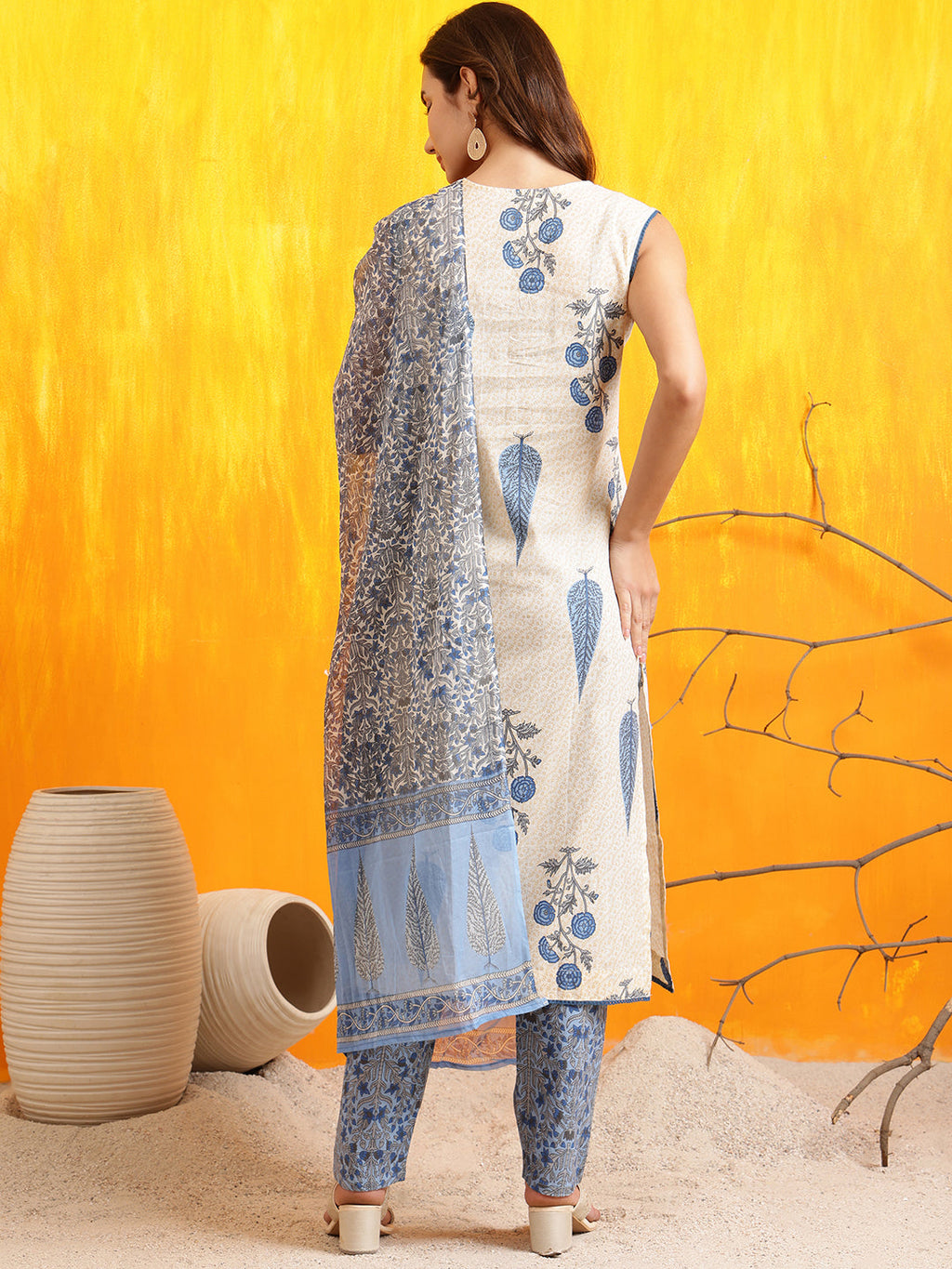 Ethnic Motifs Printed Kurta With Pant & Printed Dupatta, Aqua-Blue - Hiral Fashion | Grocsy