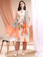 Ethnic Motifs Printed Kurta With Pant & Printed Dupatta, Orange - Hiral Fashion | Grocsy