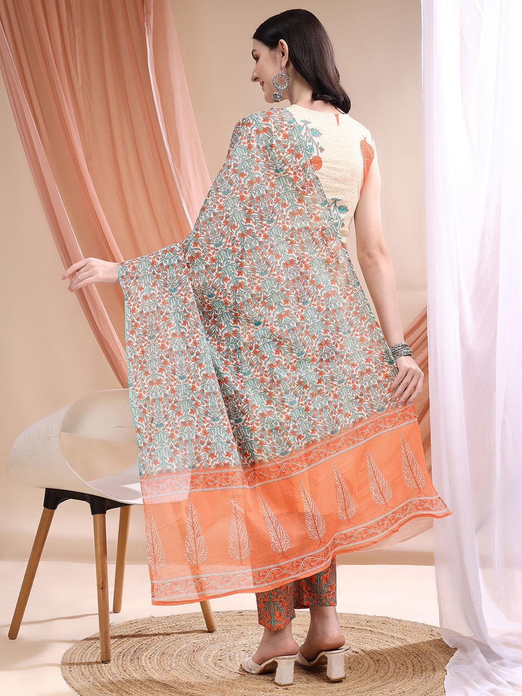 Ethnic Motifs Printed Kurta With Pant & Printed Dupatta, Orange - Hiral Fashion | Grocsy