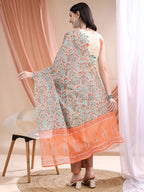 Ethnic Motifs Printed Kurta With Pant & Printed Dupatta, Orange - Hiral Fashion | Grocsy