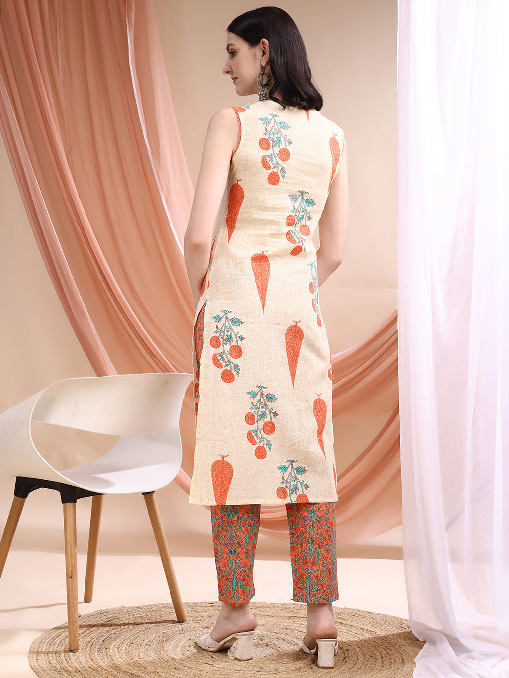 Ethnic Motifs Printed Kurta With Pant & Printed Dupatta, Orange - Hiral Fashion | Grocsy