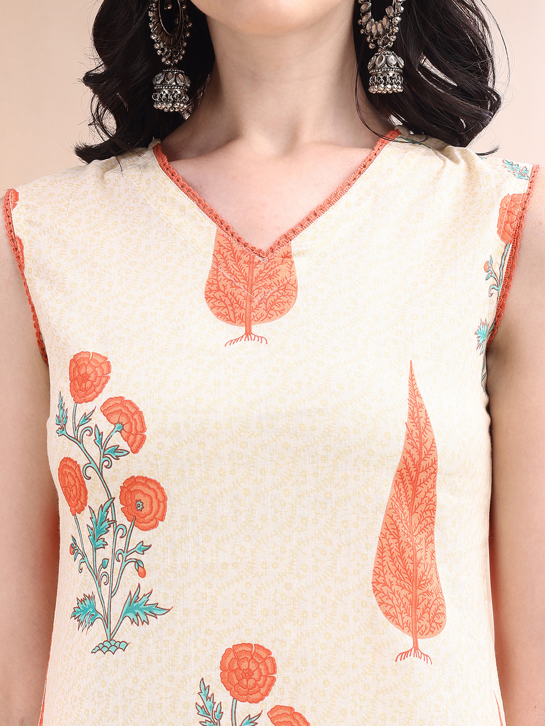 Ethnic Motifs Printed Kurta With Pant & Printed Dupatta, Orange - Hiral Fashion | Grocsy