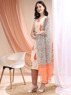 Ethnic Motifs Printed Kurta With Pant & Printed Dupatta, Orange - Hiral Fashion | Grocsy