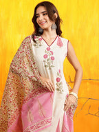 Ethnic Motifs Printed Kurta With Pant & Printed Dupatta, Pink - Hiral Fashion | Grocsy