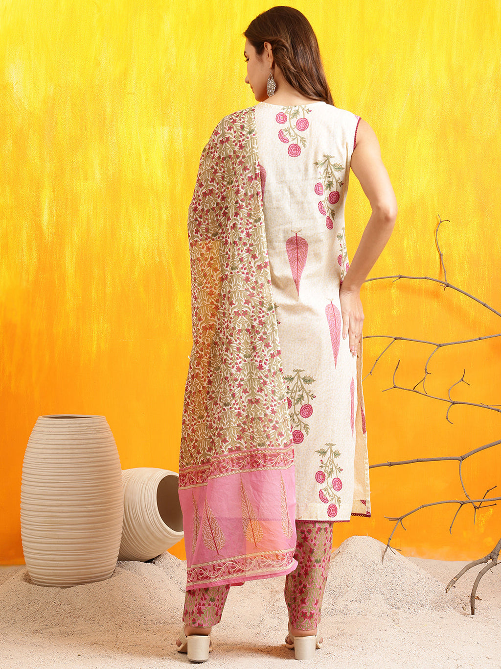Ethnic Motifs Printed Kurta With Pant & Printed Dupatta, Pink - Hiral Fashion | Grocsy