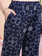 Embroidered & Bandhni A-Line Printed Kurta With Pant & Coordinated Dupatta, Navy Blue - Hiral Fashion | Grocsy
