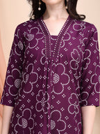 Embroidered & Bandhni A-Line Printed Kurta With Pant & Coordinated Dupatta, Purple - Hiral Fashion | Grocsy