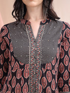 Front Slit Motifs A-Line Printed Kurta With Pant & Dupatta, Black - Hiral Fashion | Grocsy