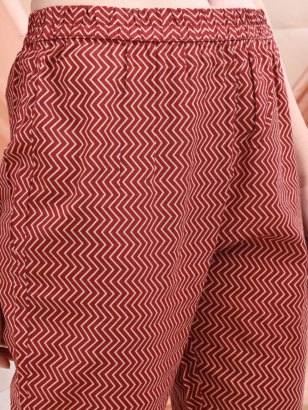 Front Slit Motifs A-Line Printed Kurta With Pant & Dupatta, Maroon - Hiral Fashion | Grocsy