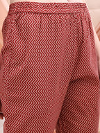 Front Slit Motifs A-Line Printed Kurta With Pant & Dupatta, Maroon - Hiral Fashion | Grocsy