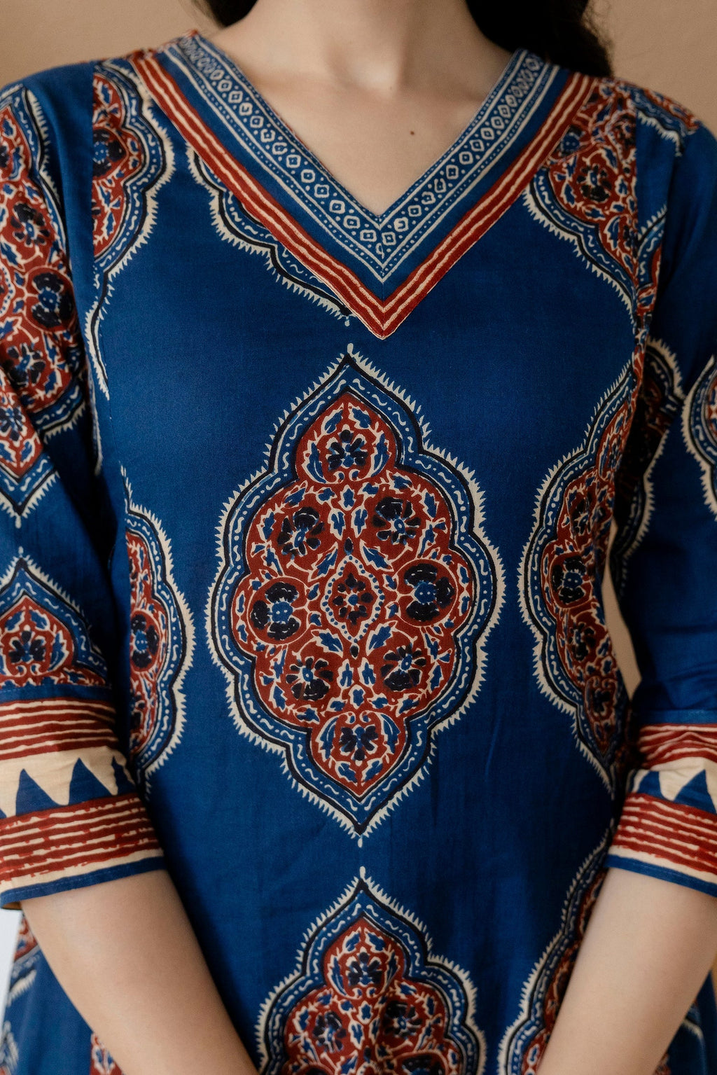 Ethnic Motif Printed Anarkali Kurta Set With Matching Pants & Dupatta, Blue - Hiral Fashion | Grocsy