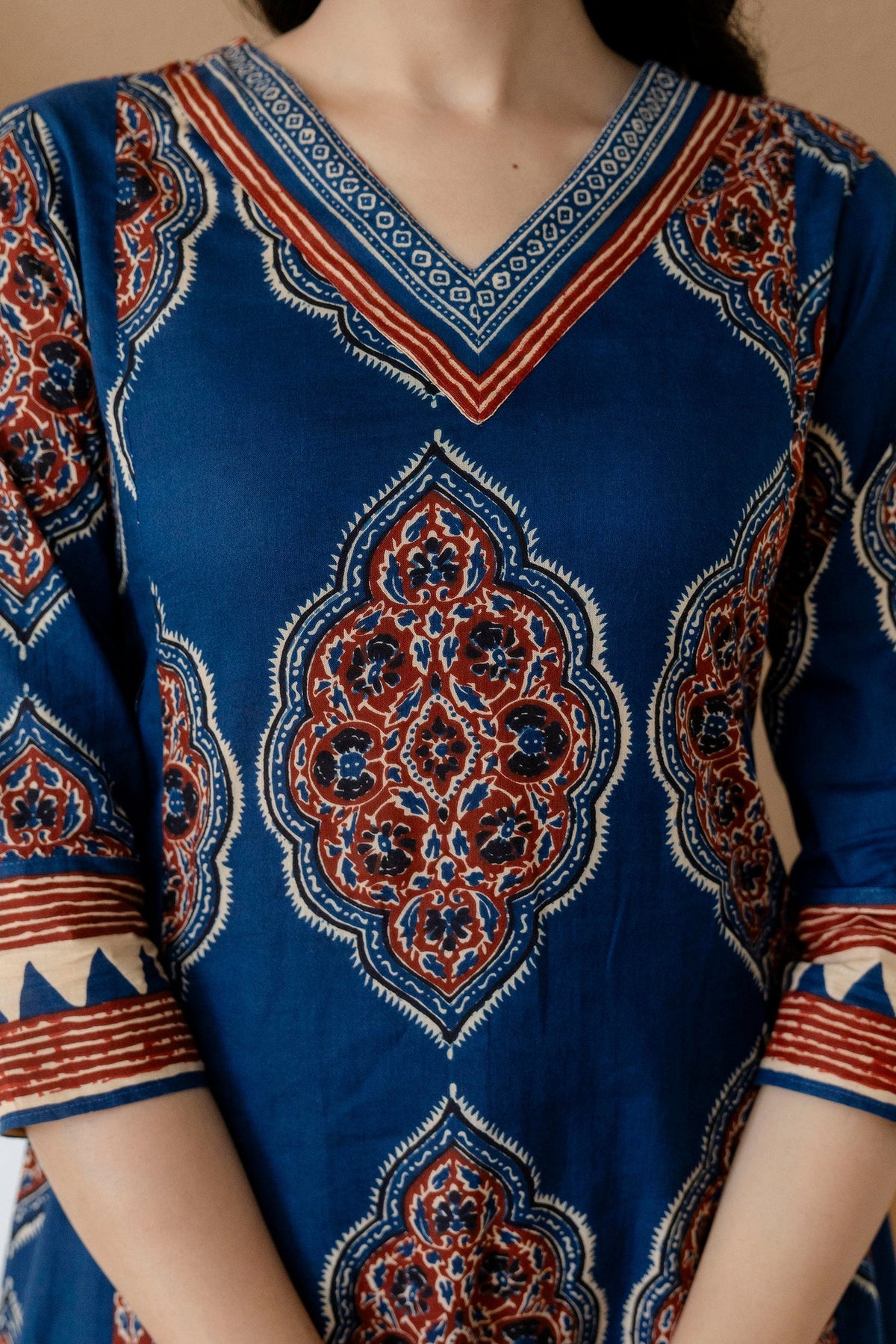 Ethnic Motif Printed Anarkali Kurta Set With Matching Pants & Dupatta, Blue - Hiral Fashion | Grocsy