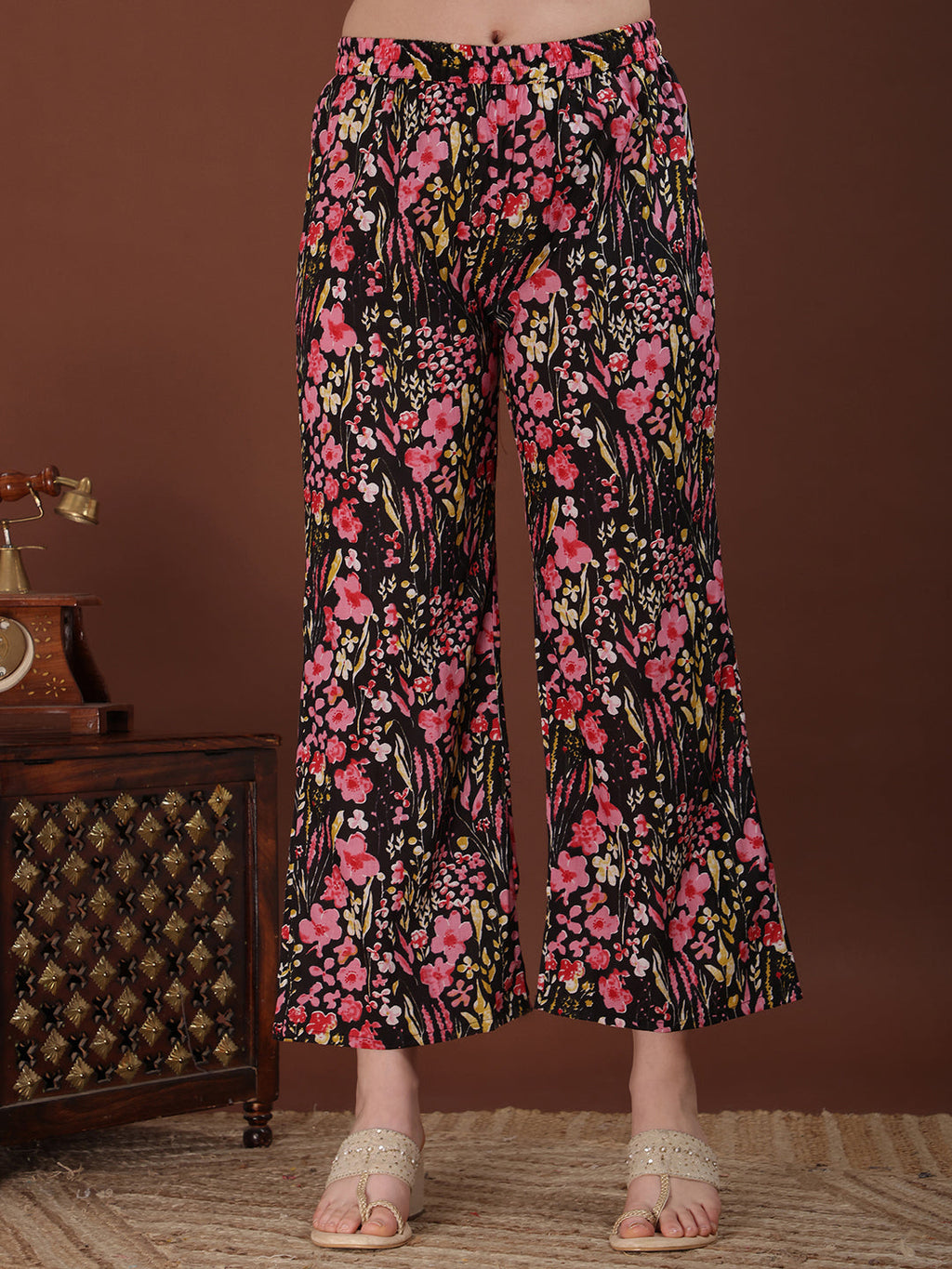 Embroidered & Floral Printed Kurta With Palazzo & Printed Dupatta, Black - Hiral Fashion | Grocsy