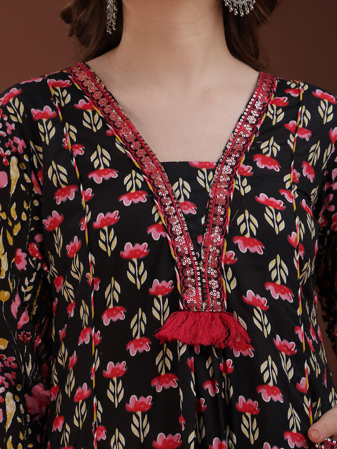 Embroidered & Floral Printed Kurta With Palazzo & Printed Dupatta, Black - Hiral Fashion | Grocsy