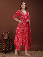 Embroidered & Floral Printed Kurta With Palazzo & Printed Dupatta, Pink - Hiral Fashion | Grocsy