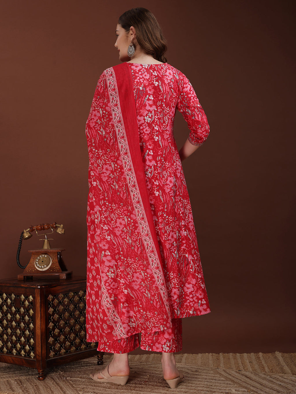 Embroidered & Floral Printed Kurta With Palazzo & Printed Dupatta, Pink - Hiral Fashion | Grocsy