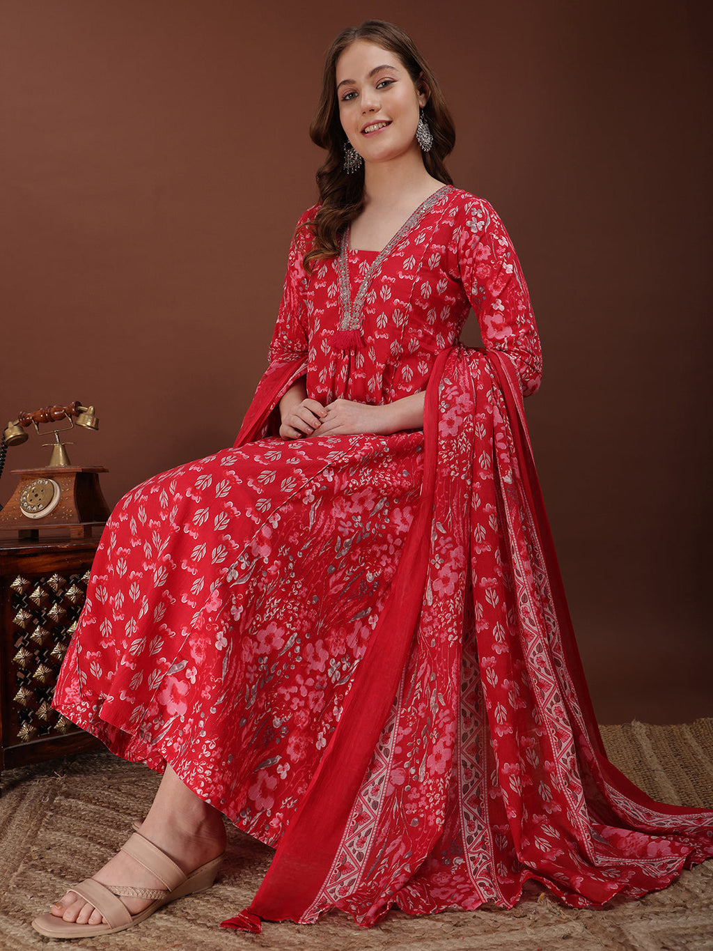 Embroidered & Floral Printed Kurta With Palazzo & Printed Dupatta, Pink - Hiral Fashion | Grocsy
