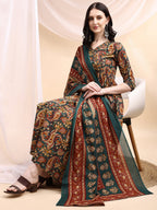 Paisley Printed Angarkha Style Anarkali Kurta With Pant & Dupatta, Bottle-Green - Hiral Fashion | Grocsy