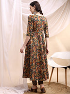 Paisley Printed Angarkha Style Anarkali Kurta With Pant & Dupatta, Bottle-Green - Hiral Fashion | Grocsy