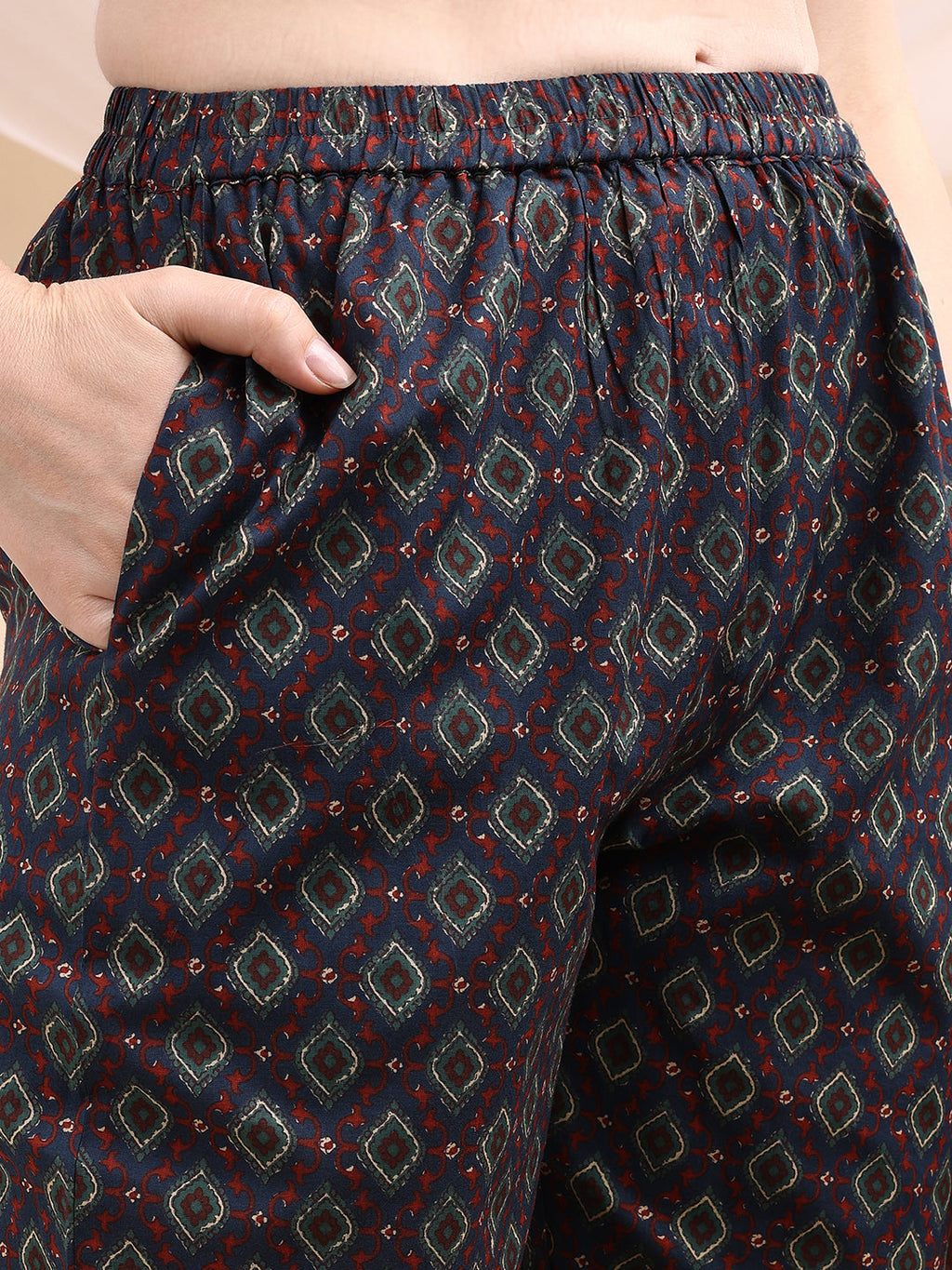 Paisley Printed Angarkha Style Anarkali Kurta With Pant & Dupatta, Navy Blue - Hiral Fashion | Grocsy