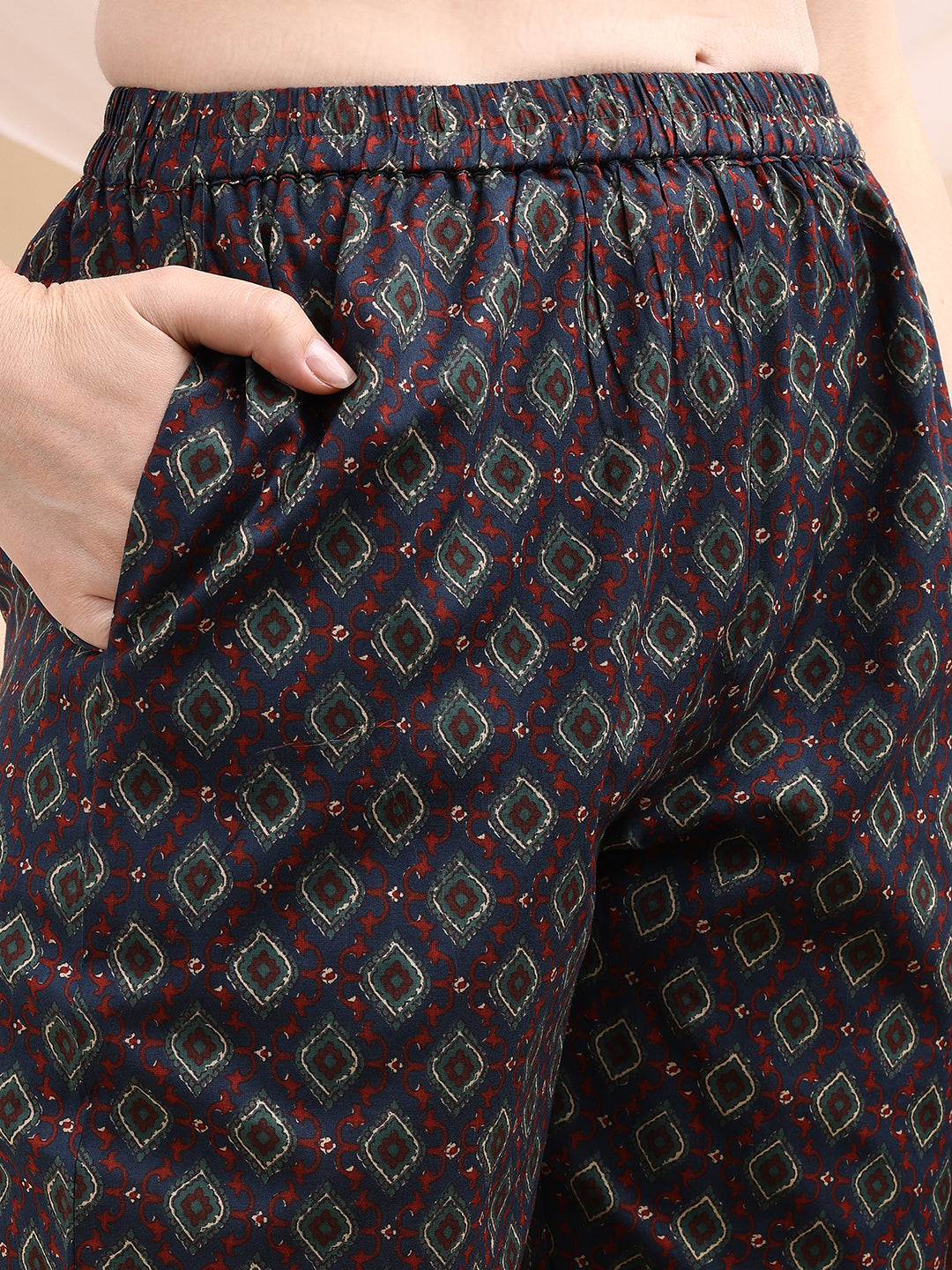 Paisley Printed Angarkha Style Anarkali Kurta With Pant & Dupatta, Navy Blue - Hiral Fashion | Grocsy