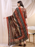 Paisley Printed Angarkha Style Anarkali Kurta With Pant & Dupatta, Rust - Hiral Fashion | Grocsy