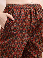 Paisley Printed Angarkha Style Anarkali Kurta With Pant & Dupatta, Rust - Hiral Fashion | Grocsy