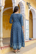 Ethnic Printed Anarkali Kurta With Matching Pant & A Flowy Dupatta, Blue - Hiral Fashion | Grocsy
