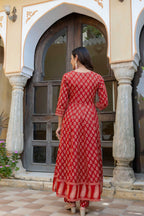 Ethnic Printed Anarkali Kurta With Matching Pant & A Flowy Dupatta, Rust - Hiral Fashion | Grocsy