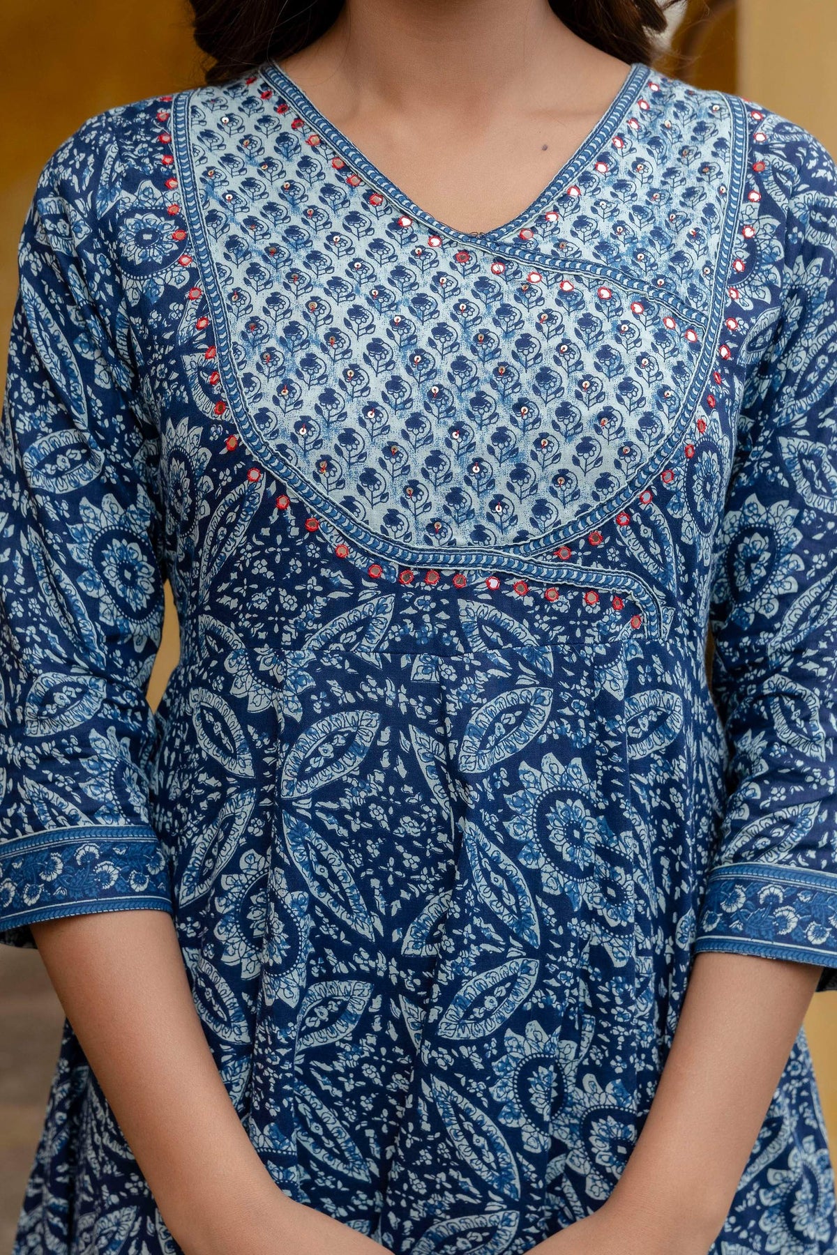 Embroidered Anarkali Kurta With Pant & Printed Dupatta, Blue - Hiral Fashion | Grocsy